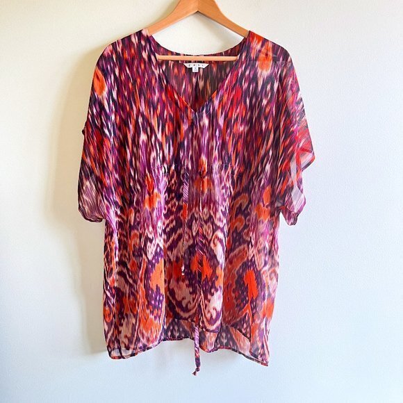 Cabi style# 415 Kimono Ikat Print Draw String Sheer Oversize Top Tunic Blouse M - Picture 5 of 8